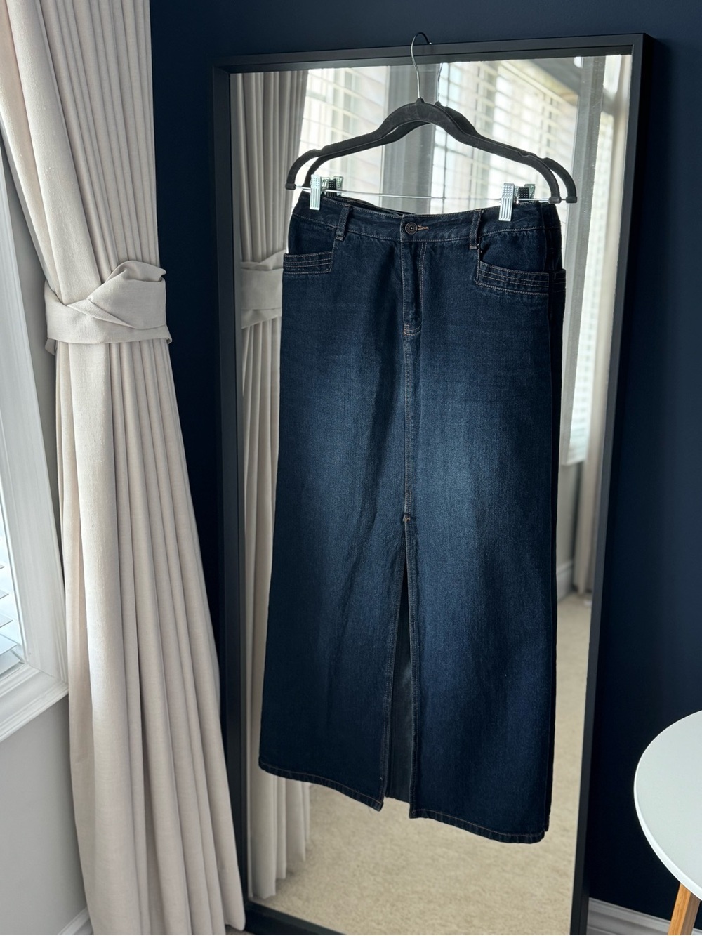 100% Cotton Women's Dark Blue Denim Maxi Skirt Jeans